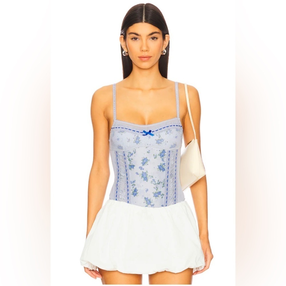 Free People Intimately NWT Sara Corset Bodysuit In Blue Combo Size M